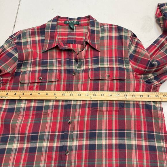 Lauren Ralph Lauren red green beige button down long sleeve XL 100% cotton - Picture 3 of 6